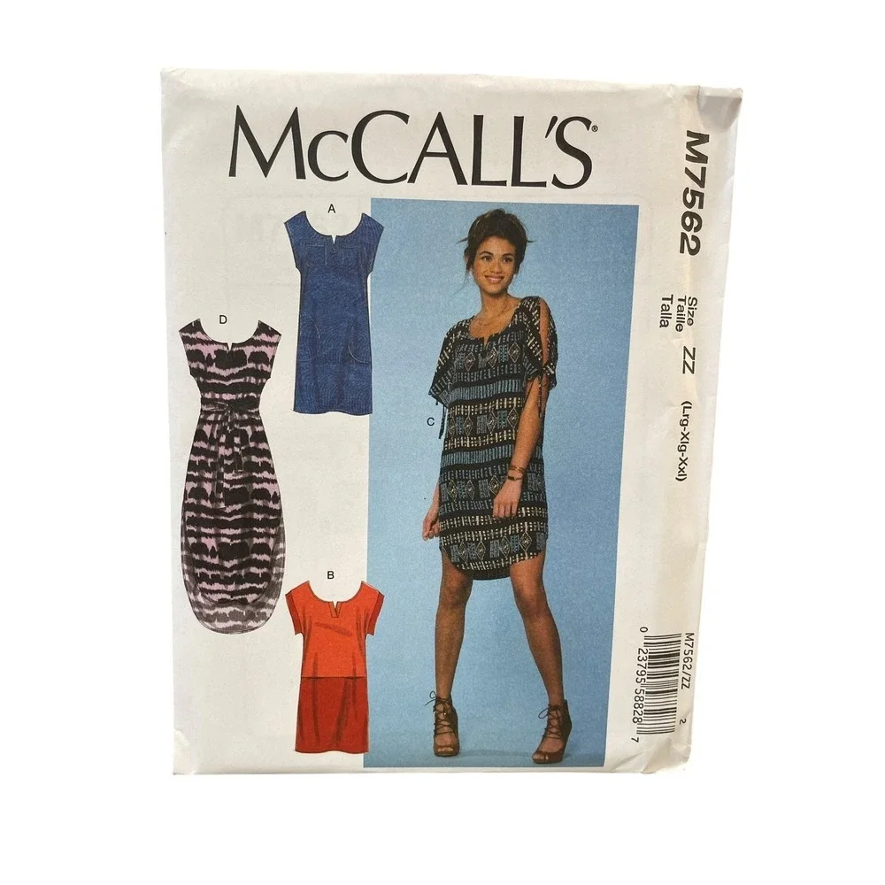 McCall's Sewing Pattern M7562‎ Misses L-XXL Multicolor Pullover Dress Uncut
